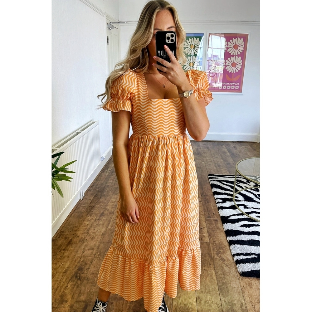 Molby The Label Delilah UK Handmade Clowncore Wavy Zigzag Stripe Midi Dress